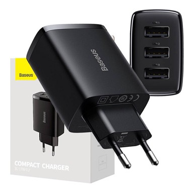 BASEUS Punjač Compact Quick, 3x USB, 17W 