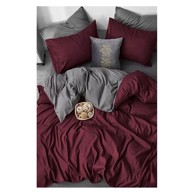 MILA HOME Posteljina 200x220 cm za bračni krevet od pamučnog materijala s produženom plahtom bordo siva