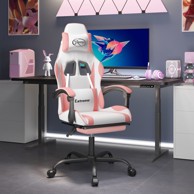 Gaming stolica s osloncem za noge bijelo-ružičasta umjetna koža