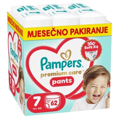 PAMPERS Pelene gaćice, Premium Care Pants, veličina 7, 15 kg+, 62 kom