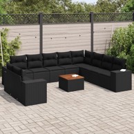 11-dijelni set vrtnih sofa od poliratana s jastucima crni