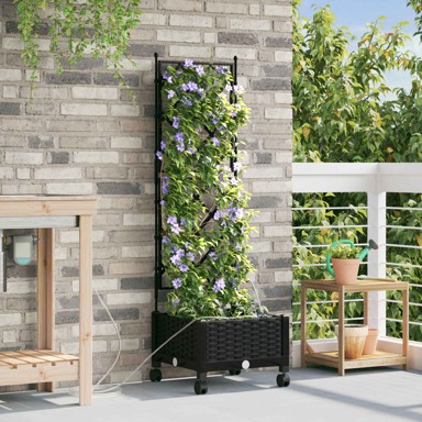 Vrtni planter s navodnjavanjem i kotačima 40x40x132 cm, crni