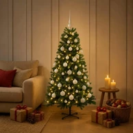 Umjetno božićno drvce s kuglicom, 120 cm, Ø 78 cm, 150 LED lampica, bijele kuglice