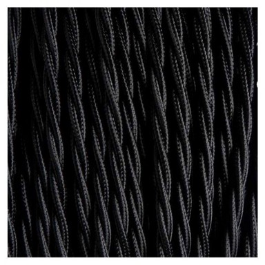 Dekorativni kabel, tekstilni 2×0.75, twisted, crni, 10 m