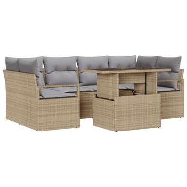 Vrtni sofa set od 7 dijelova s jastucima, poli-ratan, bež
