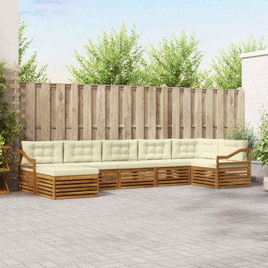 Set sofa 7 kom, prirodna i krem, čvrsto drvo akacije
