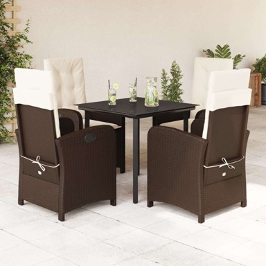 5-dijelni vrtni blagovaonski set s jastucima, poli-ratan, dužina stola 80 cm, bez naslona za noge, smeđi