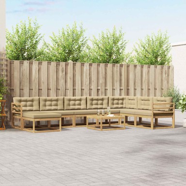 Set vanjskih sofa, 9 kom, 79 x 79 x 37 cm, čvrsto drvo akacije i poliester, bijela i bež
