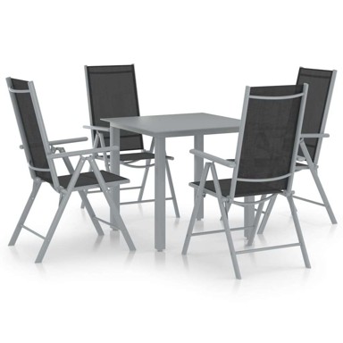 Vrtna garnitura 5-dijelni blagovaonski set aluminij, srebrno-crna