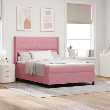 Box spring krevet, 140 x 200 cm, ružičasta, baršun