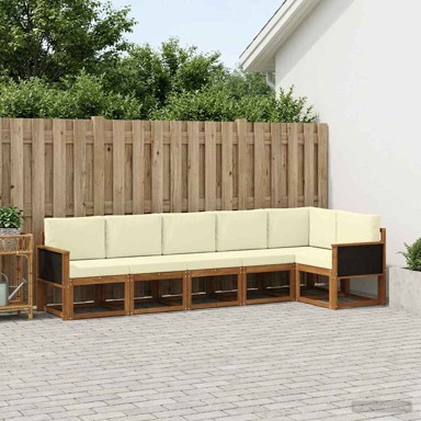 Set vanjskih sofa s jastukom, 6 pcs, prirodna i krem, poliester