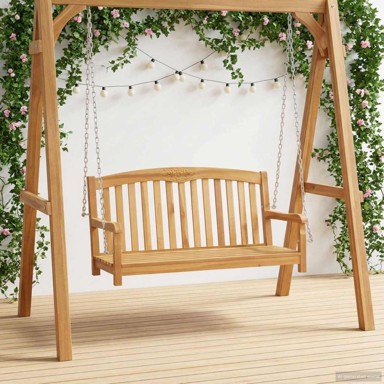Ljuljačka, 114 x 61 x 61,5 cm, čvrsto teak drvo, s uzorkom ruže, prirodna