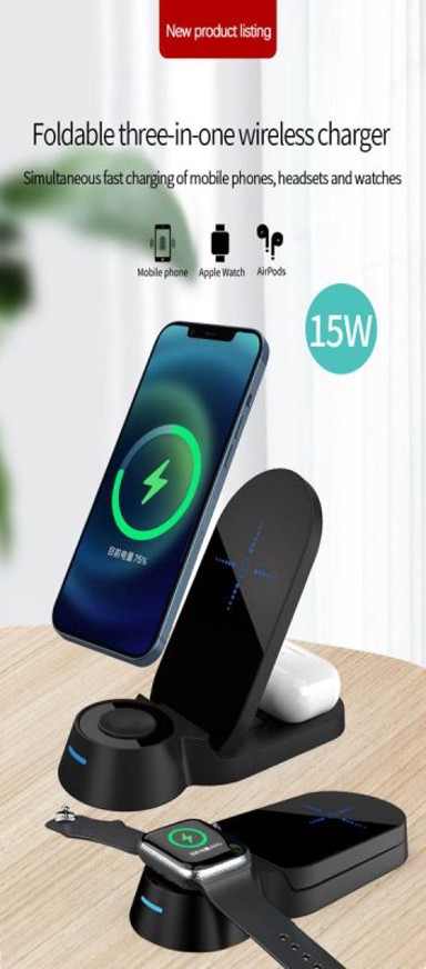 MXM Bežični punjač 3u1 H22, crni