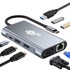 SLOMART USB-C hub adapter 8u1 (HDMIx2, USB, VGA, RJ45, PD), siva