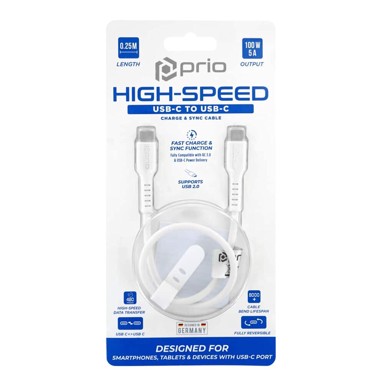 PRIO USB kabel C na C, 5 A, 0,25 m, bijeli