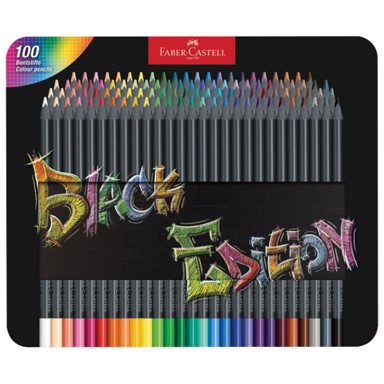 FABER-CASTELL Drvene boje 116490, Black Edition, metalna kutija, 100 boja