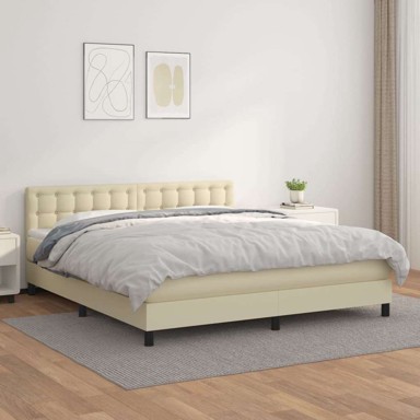 Boxspring krevet, s gumbima, 160 x 200 cm, umjetna koža, krem