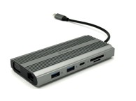 ORICO Docking stanica USB-C 3.1, 1x USB-C, 4x USB-A, USB-C PD100W, 1x HDMI 4K@30Hz, VGA, SD+TF, RJ45, AUX, aluminij siva