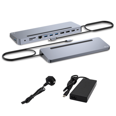I-TEC Docking stanica Metal Ergonomic, USB-C, 4x USB 3.2 Gen 1 Type-A, 2x DisplayPort, HDMI, čitač SD kartica, RJ45, PD 100W, srebrna