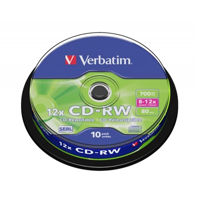 VERBATIM CD-RW medij V043480, 8–12×, 700 MB, DataLife Plus, spindle, 10 kom