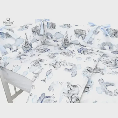 MIMINU Posteljina, 5 djelna, slonić i duga, plava