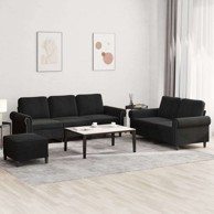 3-dijelni set sofa s jastucima s osloncem za noge baršunasti, crna