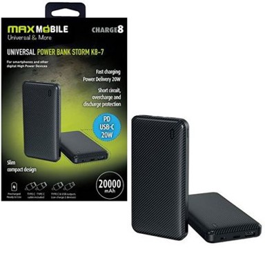 MAXMOBILE Powerbank prijenosni punjač Storm K8-7, 20000 mAh, 20W, USB-C, crni