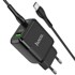 HOCO Zidni punjač, USB-A + USB Type C, QC3.0, PD, 20W, s Type C na Type C kabelom (1m), crni