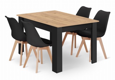 Stol i stolice NP, set, 120x80 cm, 4 kom stolice, drvo, crna