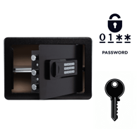 NIKCORP Oklopljeni kućni sef, elektronička brava i ključ, dimenzije 25 x 35 x 26 cm, čelik, alarm, montaža na zid, crna