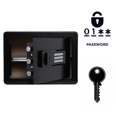 NIKCORP Oklopljeni kućni sef, elektronička brava i ključ, dimenzije 25 x 35 x 26 cm, čelik, alarm, montaža na zid, crna