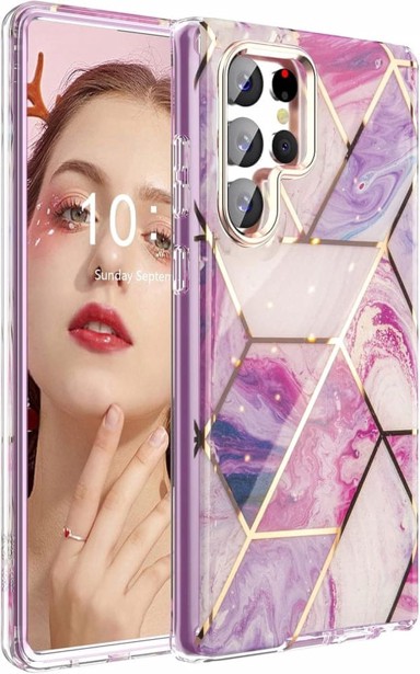 Tanka za Samsung Galaxy S23 Ultra, mramorno ljubičasta, tvrda maska, otporna na udarce Watache