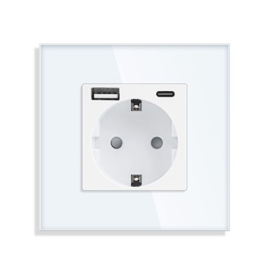 Jednostruka EU utičnica + USB A i USB C 20W, bijela