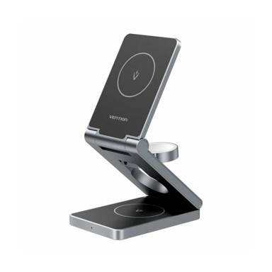 VENTION Bežični punjač 3-u-1, 15W, s MagSafeom, stalak, sivi