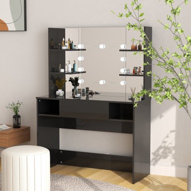 Stolić za šminkanje s LED svjetlima, 100 x 40 x 135 cm, MDF, crna