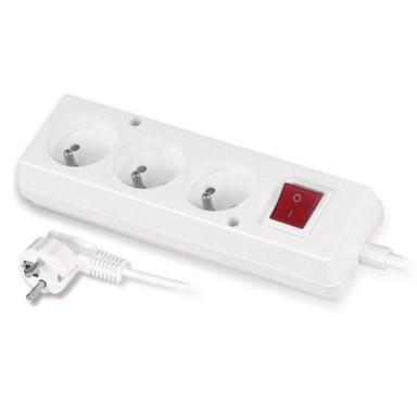 Produžni kabel s 3 utičnice, 1.5 m, (francuski tip, s uzemljenjem), bijela
