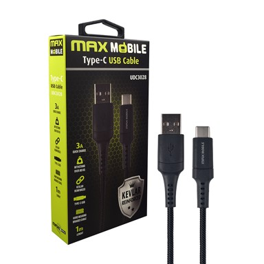 MAXMOBILE Telefon kabel usb 2.0 type c kevlar black qc 3a 1m