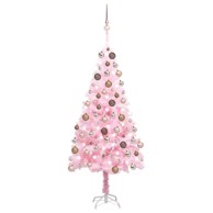 Božićno drvce umjetno, osvijetljeno s kuglicama, rozo, 120 cm, PVC, rose gold kuglice