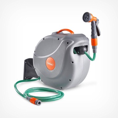 VONHAUS Zidni nosač za cijev od 30m, auto Roll-Up + mlaznica s 8 funkcija