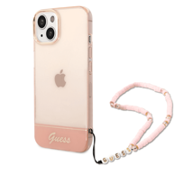 GUESS Zaštitna maska GUHCP14SHGCOHP, za iPhone 14, ružičasta, narukvica od perli