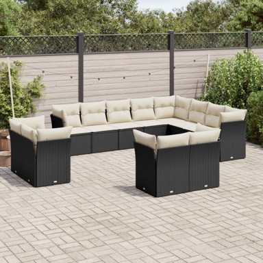 12-dijelni set vrtnih sofa od poliratana s jastucima crni