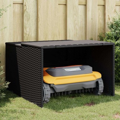 Garaža za robotsku kosilicu crna, 86x90x52/57 cm, poliratan, crna