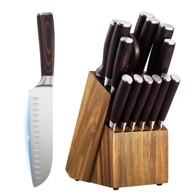 VEVOR Set kuhinjskih noževa, 15 kom., s držačem i oštračem, 13,1 × 19,5 × 34,5 cm, smeđi