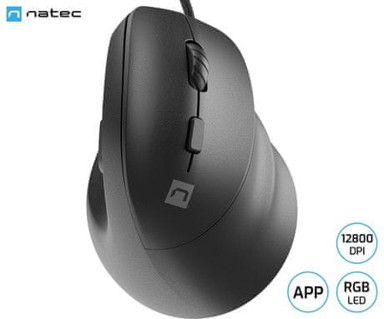 NATEC Vertikalni žičani miš Crake 2 PRO, 12800 DPI, crni
