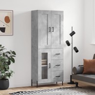 Visoka komoda siva betona 69,5x34x180 cm od konstruiranog drva
