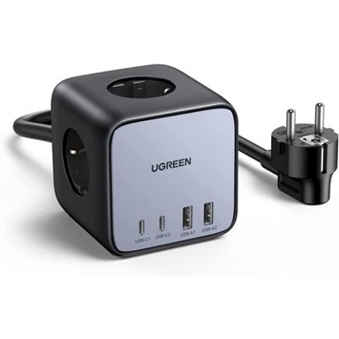 UGREEN Kućni punjač DigiNest Cube, 65W, 2XUSB-C, 2XUSB-A, 3Xschuko, crno-sivi