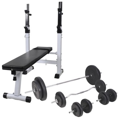 Klupa za vježbanje sa stalkom za utege i setom utega, 60,5 kg