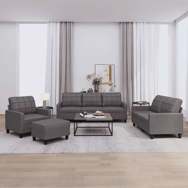 Set sofa 4-dijelni s jastučićima i tabureom, siva