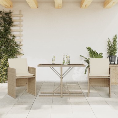 3-dijelni bistro set s jastucima bež od poliratana