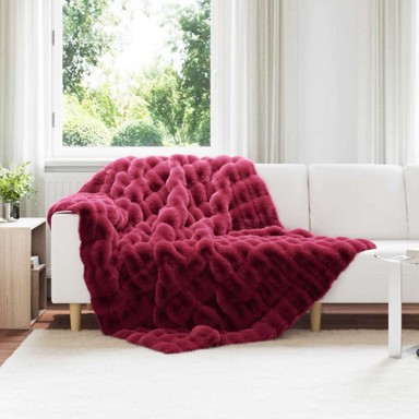 Deka od umjetnog krzna zeca, 150 x 220 cm, poliester, bordo crvena